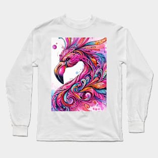 Abstract painting of a pink flamingo Long Sleeve T-Shirt